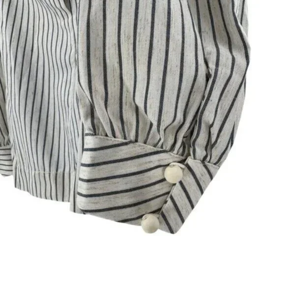 Tuckernuck NEW 100% Linen Stripe Edie Puff Sleeve Chic Cropped Blouse Top Sz XS - Picture 6 of 9